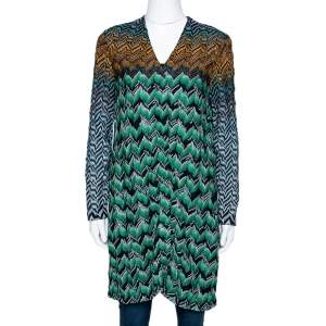 Pre Owned Missoni Multicolor Zig Zag Lurex Knit Button Front Cardigan M
