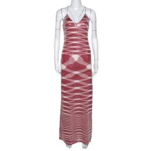 Pre Owned Missoni Red & White Sequin Embellished Knit Maxi Dress M
