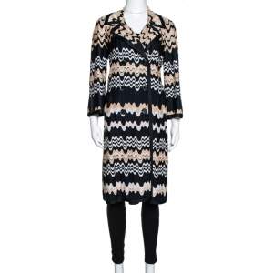 Missoni Two Tone Wavy Knit Double Breasted Coat M