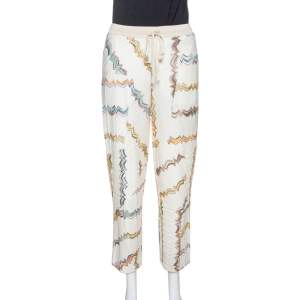 Pre Owned Missoni Cream Zig Zag Knit Straight Leg Trousers M
