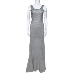 Pre Owned Missoni Silver Metallic Knit & Cashmere Sleeveless Maxi Dress S