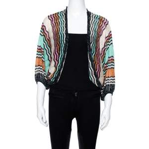 Pre Owned M Missoni Multicolor Lurex Knit Open Front Shrug M
