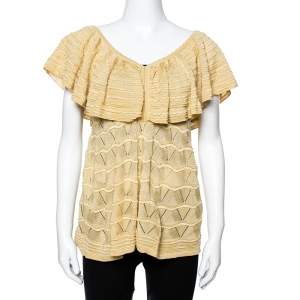 Pre Owned M Missoni Beige Patterned Knit Ruffled Overlay Top M