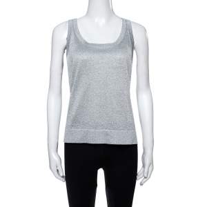Pre Owned Missoni Shimmery Silver Lurex Knit Tank Top L