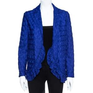 Pre Owned Missoni Electric Blue Silk Blend Ruffle Detail Crochet Blazer S