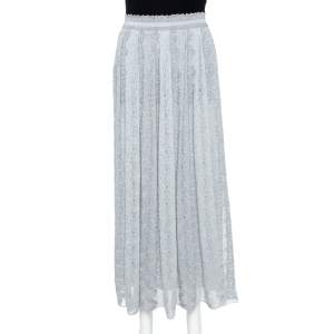 Pre Owned Missoni Metallic Silver Jacquard Knit Maxi Skirt S