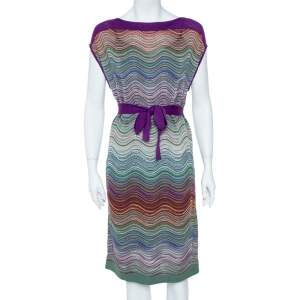 Pre Owned M Missoni Purple & Green Wool Blend Belted Dress M