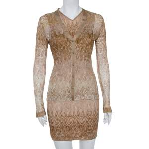 Pre Owned Missoni Beige Lurex Knit Cardigan and Midi Dress Set M