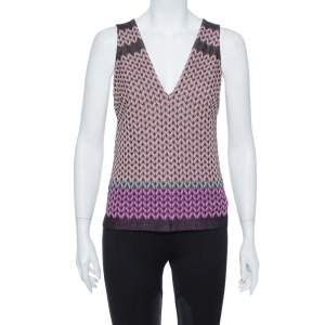 Pre Owned Missoni Pink Lurex Knit V Neck Top M