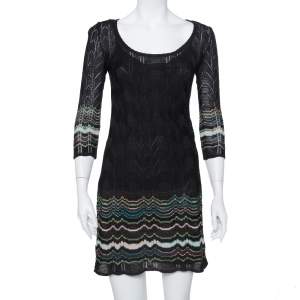 Pre Owned M Missoni Black Perforated Wool Knit Sheath Dress S