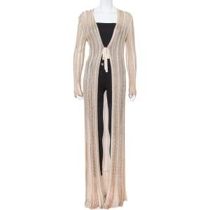 Pre Owned Missoni Beige Lurex Knit Front Tie Long Cardigan M