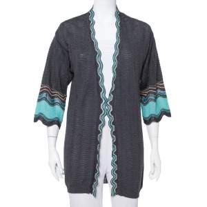 Pre Owned M Missoni Grey Wave Patterned Wool Open Front Cardigan M