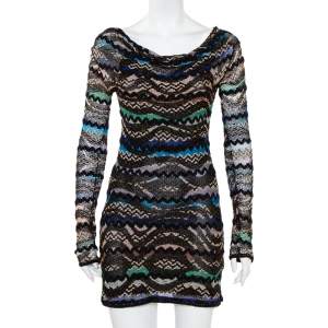 Pre Owned Missoni Black Lurex Knit Bateau Neck Shift Dress S