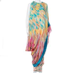 Pre Owned Missoni Multicolor Silk Embellished Cape Detail Sleeveless Maxi Dress M