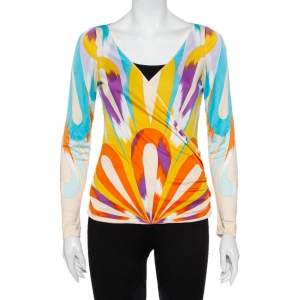 Pre Owned Missoni Multicolour Knit Faux Wrap Ruched Detail Top M