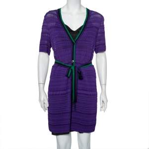 Pre Owned Missoni Purple Knit Belted Button Front Long Cardigan M