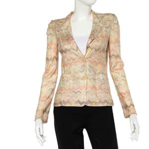 Pre Owned Missoni Light Pink Patterned Knit Button Front Blazer S