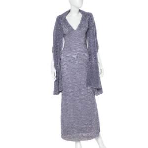 Pre Owned Missoni Purple Lurex Knit Shawl Detail Sleeveless Plunge Neck Dress M