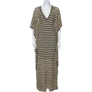Pre Owned Missoni Pale Yellow Patterned Knit Maxi Kaftan M 