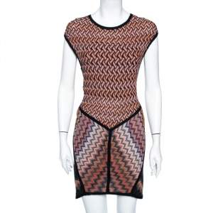 Pre Owned Missoni Burnt Orange Zig Zag Pattern Knit Short Dress M 