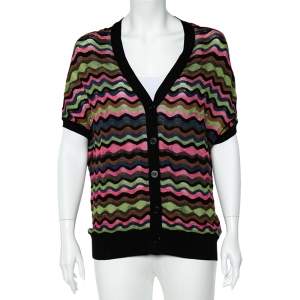 Pre Owned Missoni Multicolor Wavey Knit Short Sleeve Cardigan M 