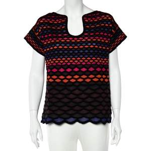 Pre Owned M Missoni Multicolor Fishscale Pattern Textured Knit Short Sleeve Top M
