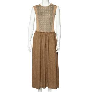 مملوكة مسبقًا M Missoni Brown Patterned Lurex Knit Sleeveless Maxi Dress L