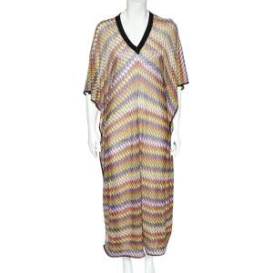 Pre Owned Missoni Multicolor Zig Zag Knit Sheer Kaftan Coverup M