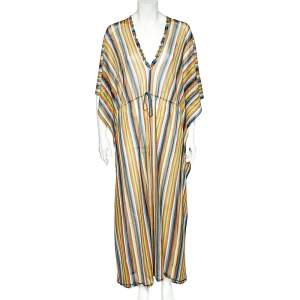 Pre Owned Missoni Multicolor Zig Zag Knit Sheer Kaftan Coverup M
