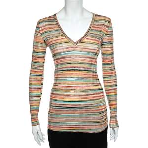 Pre Owned Missoni Multicolor Striped Wool Knit V-Neck Top S