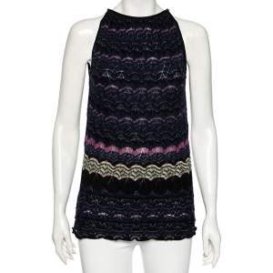 Pre Owned Missoni Navy Blue Striped Textured Knit Sleeveless Top M