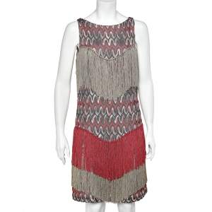 Pre Owned Missoni Multicolor Patterned Knit Fringed Sleeveless Mini Dress M