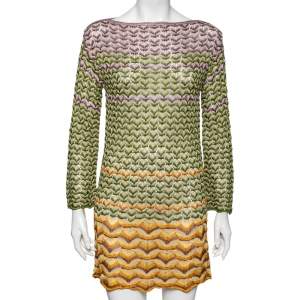 Pre Owned Missoni Multicolor Patterned Perforated Knit Long Sleeve Dress S
