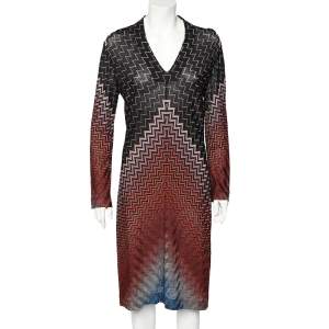 Pre Owned Missoni Multicolor Patterned Perforated Knit Midi Dress L