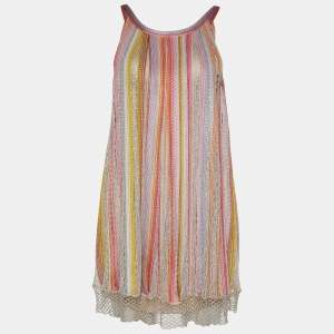 Pre Owned Missoni Multicolor Stripe Knit Flared Mini Dress S