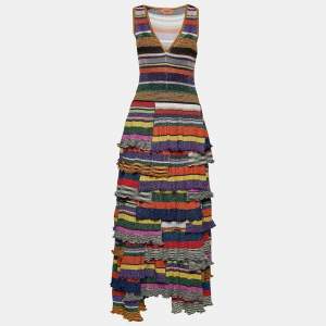 Pre Owned Missoni Multicolor Metallic Lurex Knit Ruffle Tiered Maxi Dress M