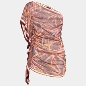 Pre Owned Missoni Brown Intarsia Knit Ruched One Shoulder Top M