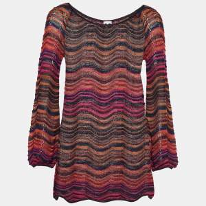 M Missoni Multicolor Wave Patterned Jacquard Tunic Top S