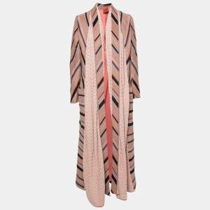 Missoni Beige Striped Alpaca Wool Crochet Trimmed Coat S