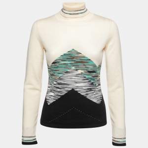 Pre Owned Missoni Multicolor Pointel Intarsia Knit Wool Turtle Neck Sweater M
