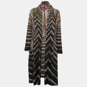 Pre Owned Missoni Multicolor Textured Knit Open Front Long Cardigan M