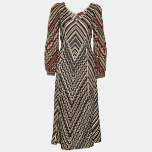 Pre Owned Missoni Multicolor Knit Contrast Sleeve Maxi Dress L