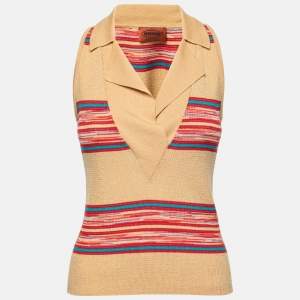 Pre Owned Missoni Mustard Striped Pattern Wool Knit V-Neck Top S