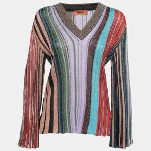Pre Owned Missoni Multicolor Striped Knit V-Neck Long Sleeve Blouse M