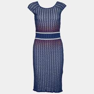 Missoni Blue Ombre Textured Knit Knee-Length Dress S