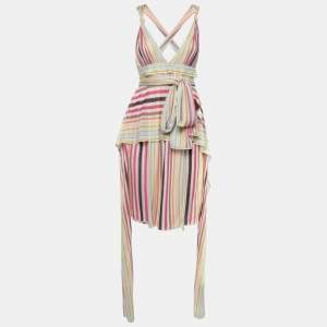Pre Owned Missoni Multicolored Stripe Knit Tie Detail Short Dress M