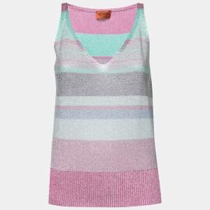 Pre Owned Missoni Multicolor Striped Lurex Knit Tank Top M