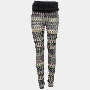 Pre Owned Missoni Grey Multicolor Patterned Crochet-Knit Fold Over Pants M