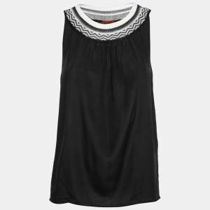 Pre Owned Missoni Black Silk Patterned Ribbed Collar Sleeveless Top S