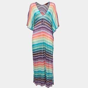 Missoni Multicolor Crochet Knit Kaftan Maxi Dress S